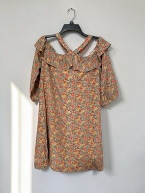 Madewell Forsythia Cold Shoulder Floral Mini Cottagecore Silk Dress size 10